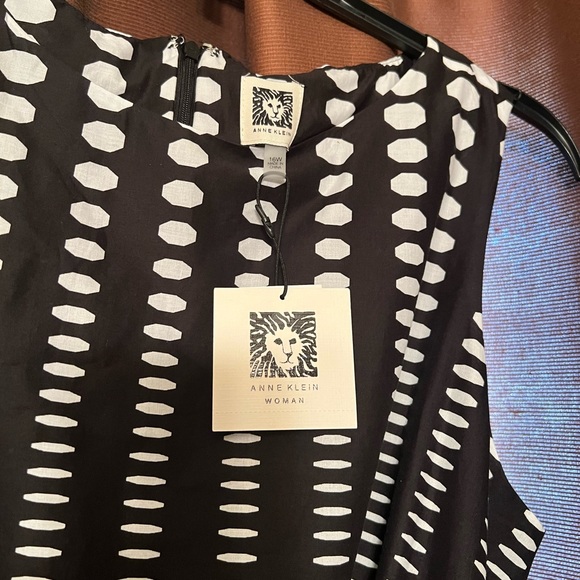 ANNE KLEIN NWT Black/White Sleeveless Fit And Flare Dot Print Dress Tie Waist - Picture 5 of 9